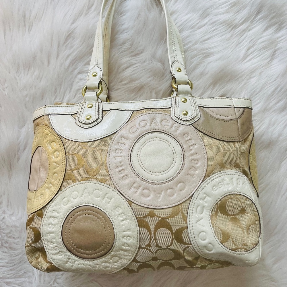Coach Circles Patched , Gold and Pink Vintage Nice Vintage Leather Shoulder Bag